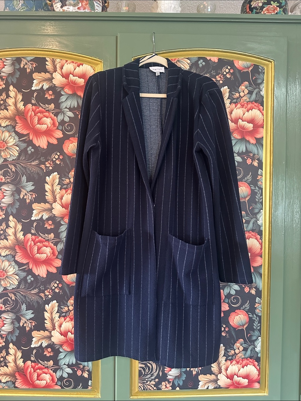 Tailored Navy Pinstripe Long Blazer by ZARA